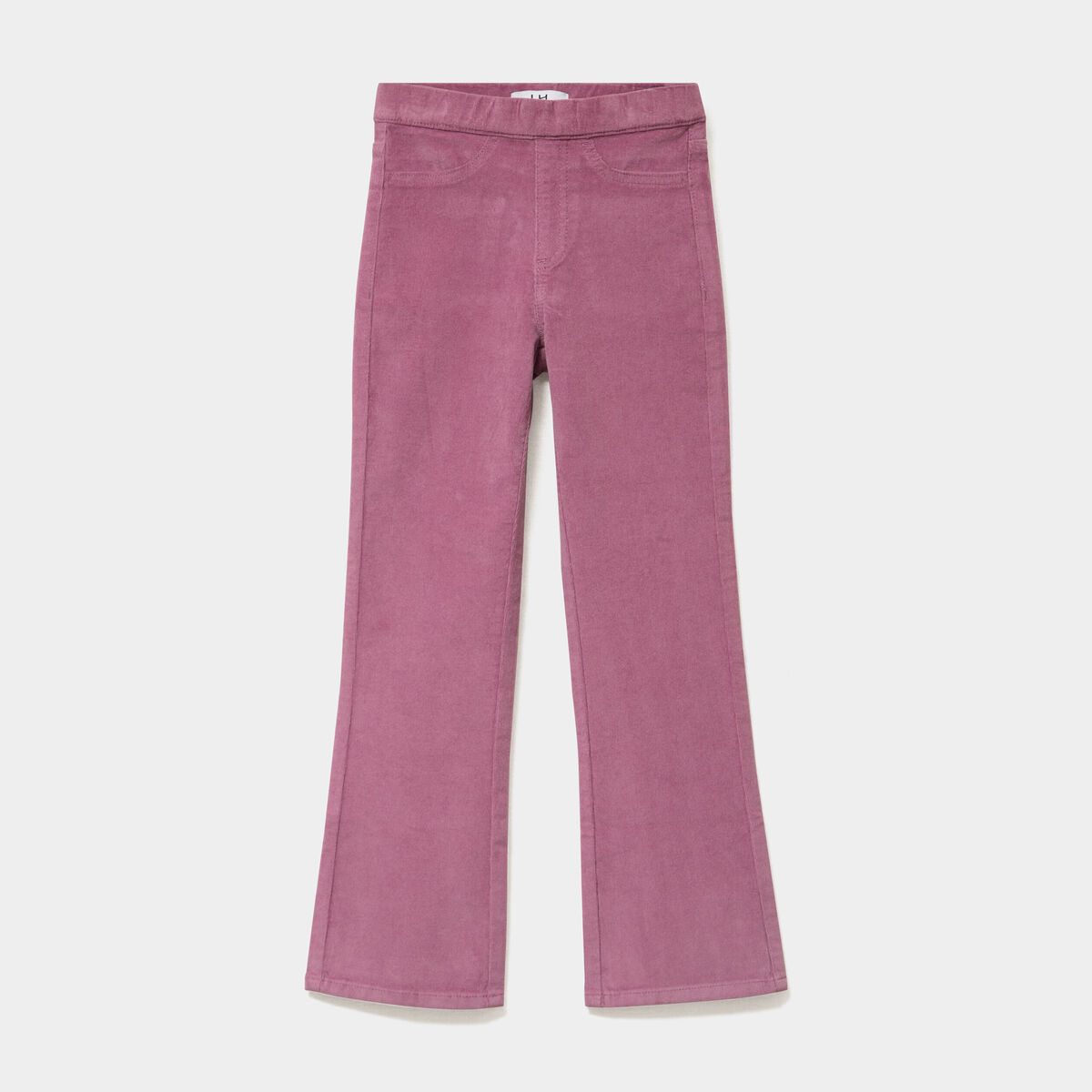 Tregging flare stretch effet velours rose poudr&eacute;e fille