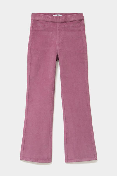 Tregging flare stretch effet velours rose poudr&eacute;e fille