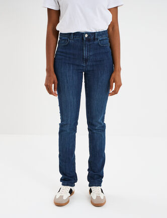 Jeans slim taille haute 5 poches bleu femme