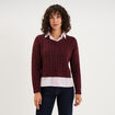 Pull torsades effet 2-en-1 chemise violet fonc&eacute; femme