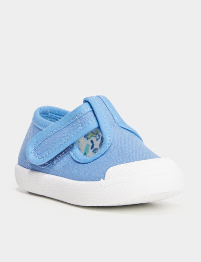 Chaussures salomé en toile à scratchs bleu bébé garçon