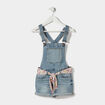 Salopette short ceinturée en jean denim double stone fille
