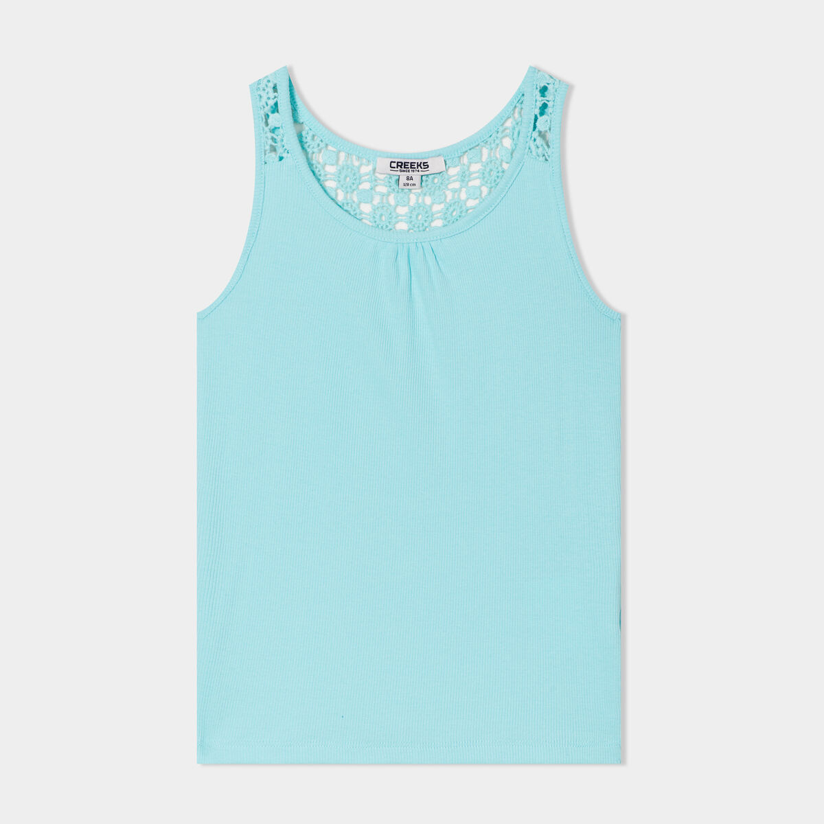Débardeur côtelé dos macramé Creeks bleu turquoise fille