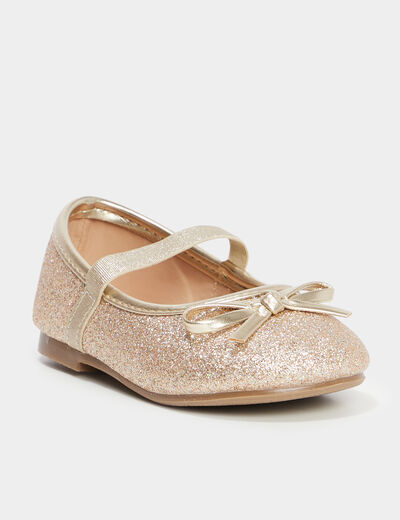 Ballerines à paillettes et noeuds jaune or bébé fille