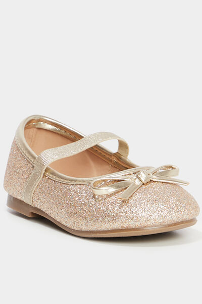 Ballerines &agrave; paillettes et noeuds jaune or b&eacute;b&eacute; fille