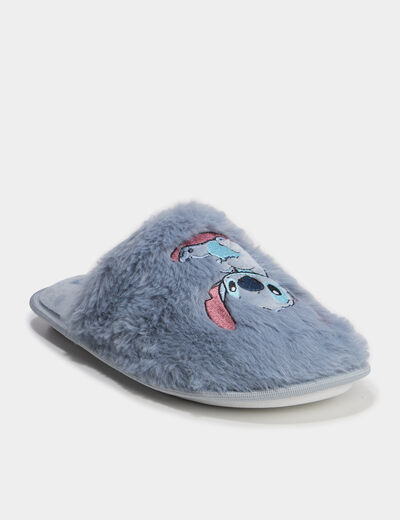 Chaussons mules fausse fourrure Stitch bleu femme
