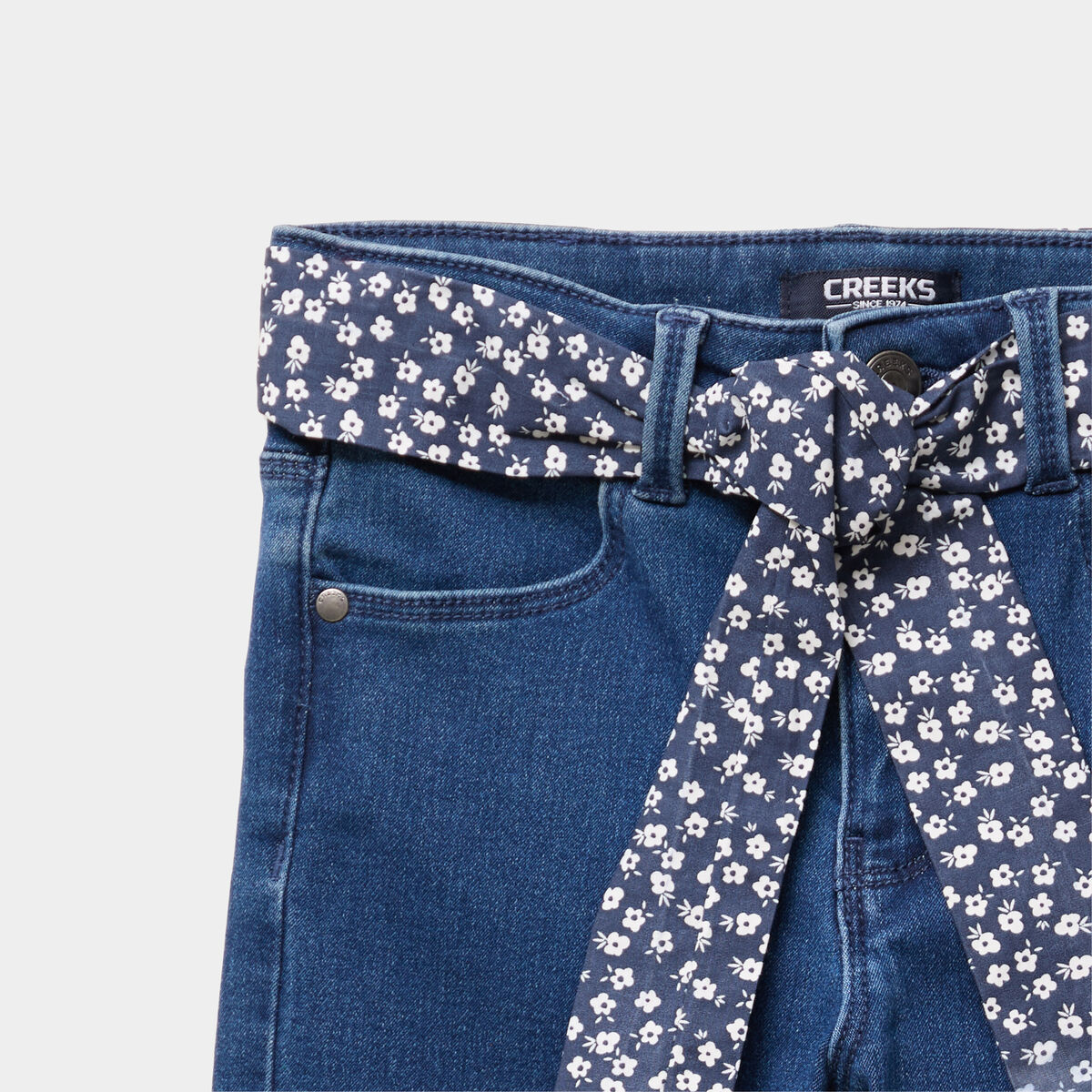 Jean skinny ceinture foulard bleu foncé fille