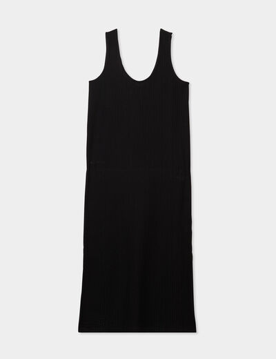 Robe midi effet crochet bretelles larges noir femme