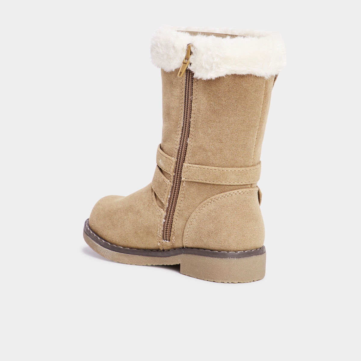Bottes fourr&eacute;es zipp&eacute;es avec boucles camel fille
