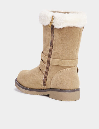 Bottes fourrées zippées avec boucles camel fille