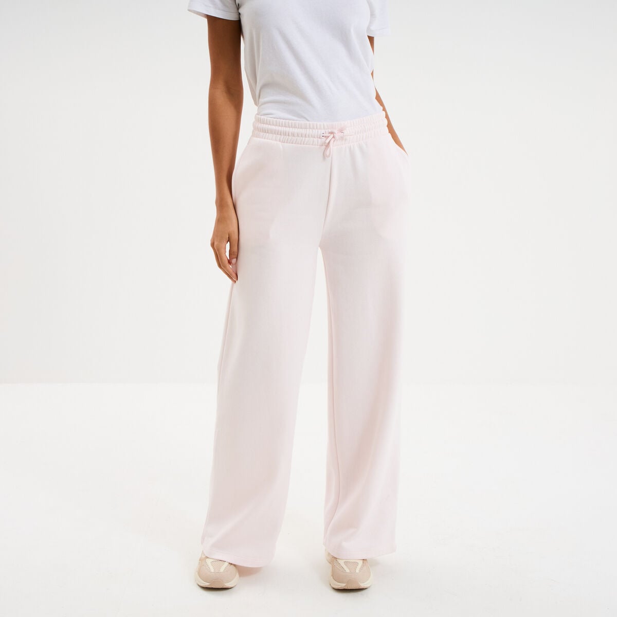 Pantalon jogging large taille &eacute;lastiqu&eacute;e rose clair femme