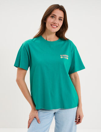 T-shirt droit manches courtes coton vert menthe femme