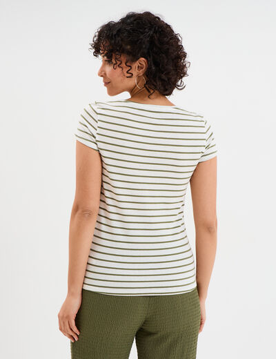T-shirt rayé manches courtes ecru femme