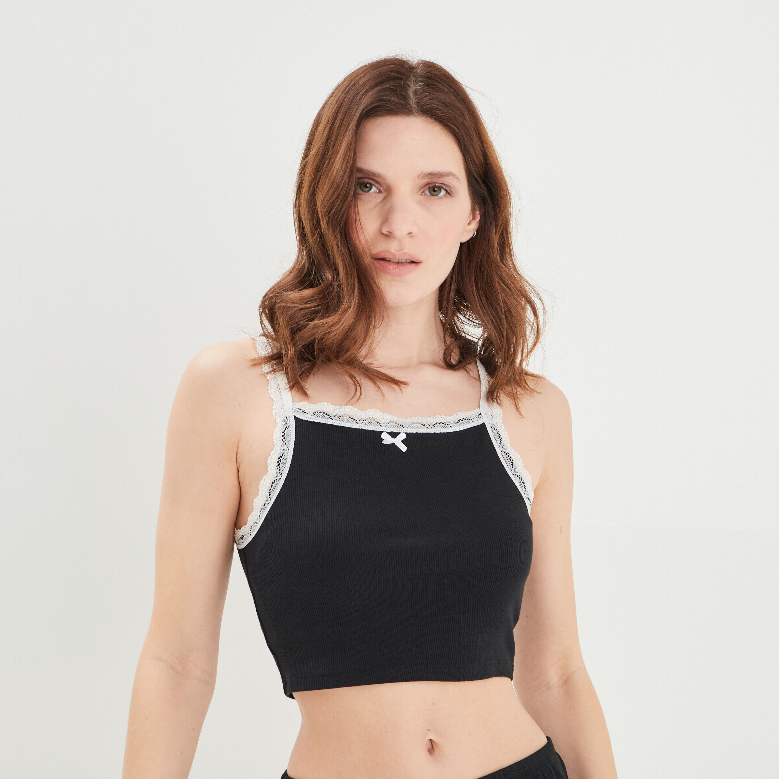Haut de pyjama débardeur cropped noir femme LH