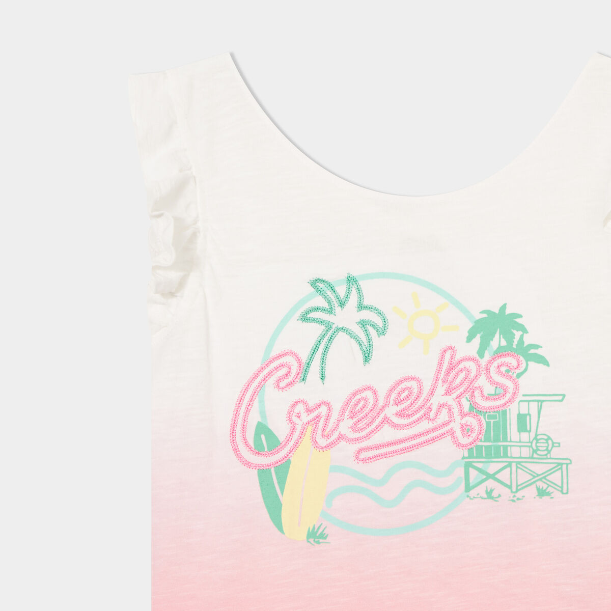 T-shirt à volants et noeud dos rose fille