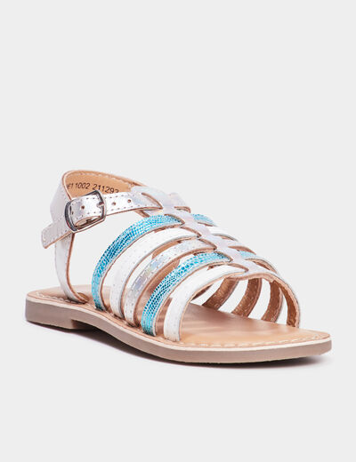 Sandales brides irisées en cuir Creeks bleu fille