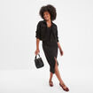 Jupe midi fendue poches plaquées côtés noir femme