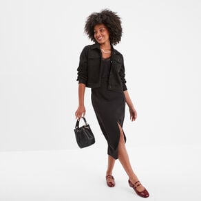 jupe midi fendue poches plaquees cotes noir femme Jupe midi fendue poches plaquées côtés noir femme