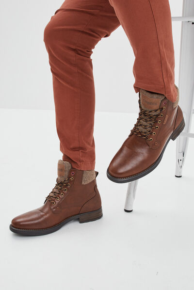 Bottines à lacets bi-matières Bicux marron homme