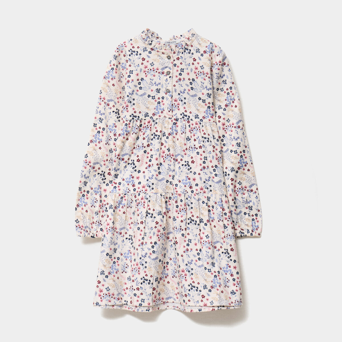 Robe manches longues &eacute;vas&eacute;e coton beige fille
