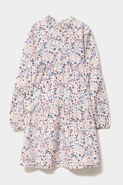 Robe manches longues &eacute;vas&eacute;e coton beige fille