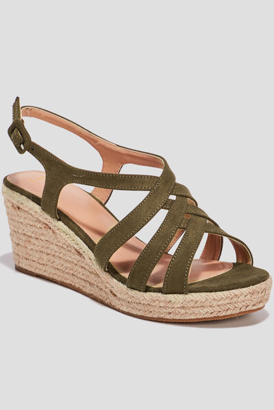 Sandales compensées vert kaki femme