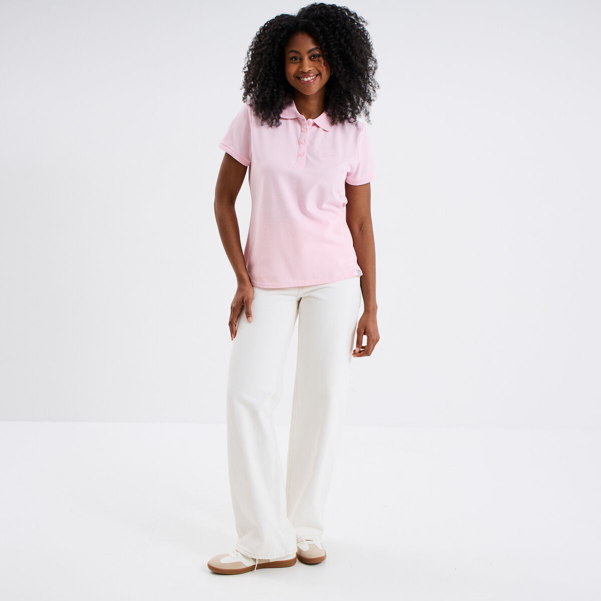 Polo piqu&eacute; ajust&eacute; manches courtes coton rose femme