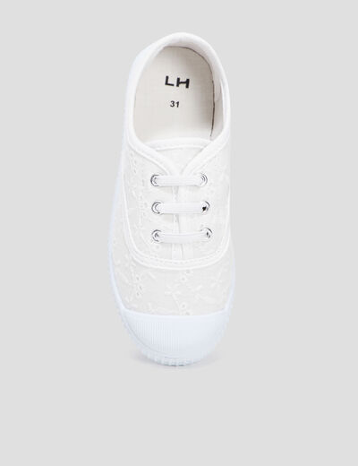 Tennis broderie anglaise &agrave; bout renforc&eacute; blanc fille