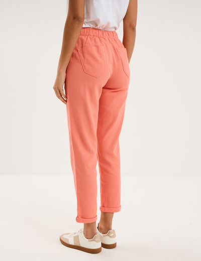 Pantalon mom taille &eacute;lastiqu&eacute;e vieux rose femme