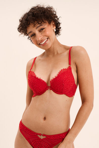 Soutien-gorge maxi push-up dentelle rouge femme