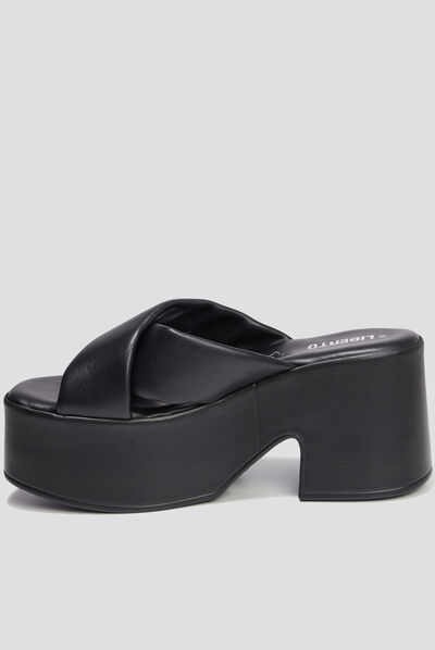 Mules compensées en cuir Liberto noir femme