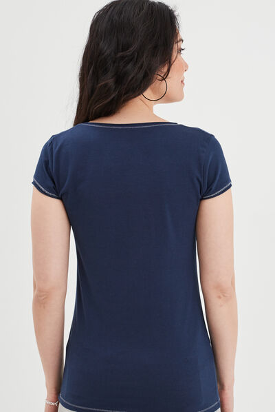 T-shirt manches courtes ajusté bleu marine femme
