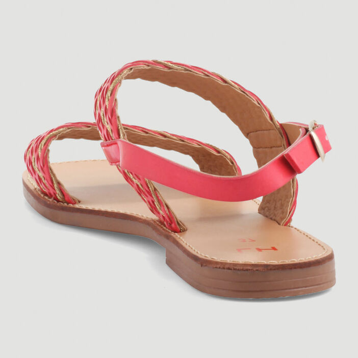 Sandales plates à brides tressées femme orange corail