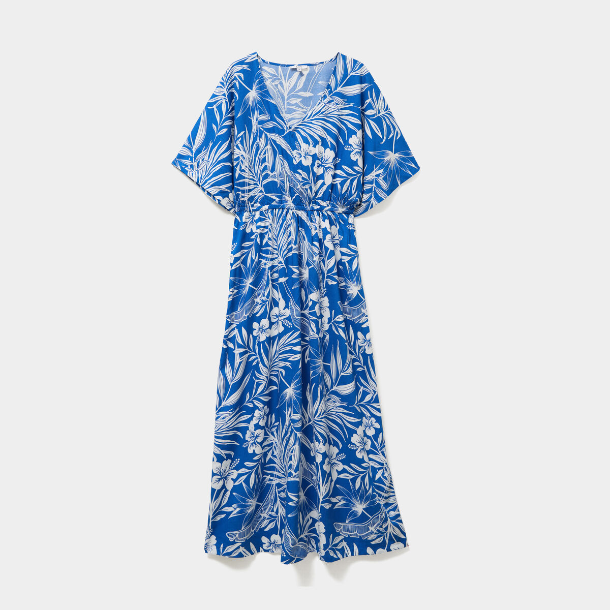 Robe midi col en V manches courtes bleu electrique femme