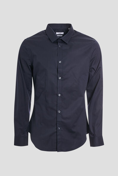 Chemise basique ajustée manches longues bleu marine homme