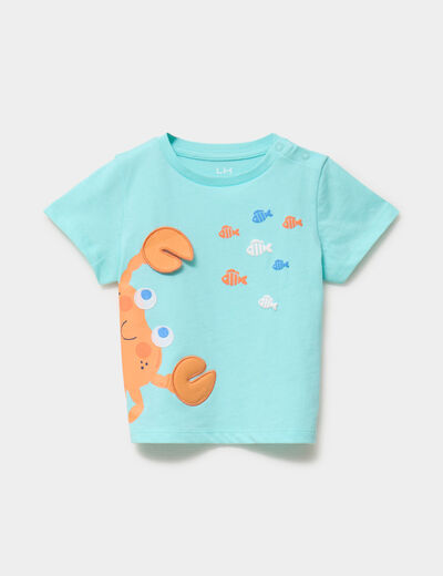 T-shirt manches courtes coton bleu turquoise b&eacute;b&eacute; gar&ccedil;on