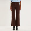 Pantalon wide leg cropped &agrave; boutons marron fonc&eacute; femme