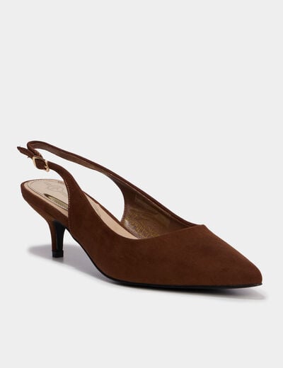 Escarpins slingback &agrave; talons aiguilles marron fonc&eacute; femme