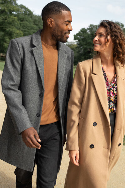 Pull droit col rond camel homme