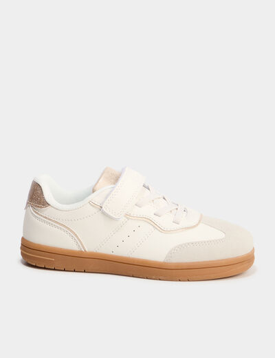 Tennis basses à scratchs blanc fille