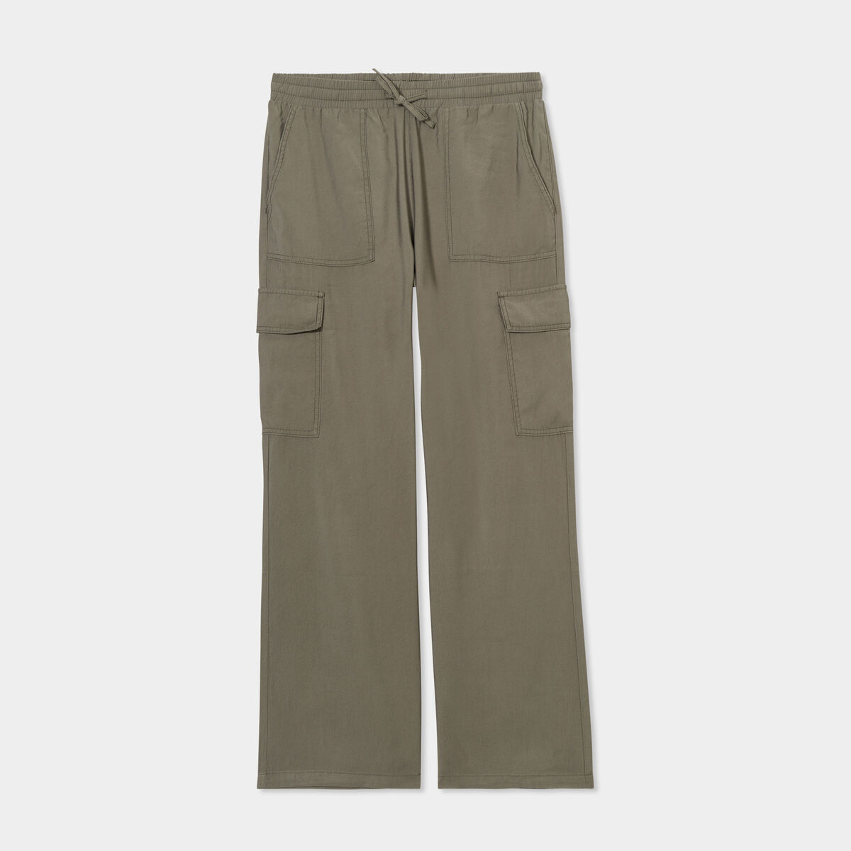 Pantalon regular cargo fluide vert kaki femme