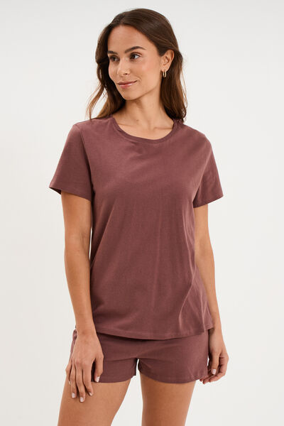 Ensemble pyjama short t-shirt coton marron chocolat femme