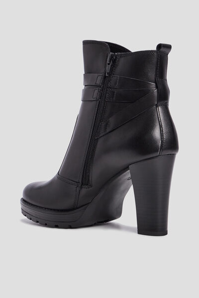 Bottines cuir à talons avec brides noir femme