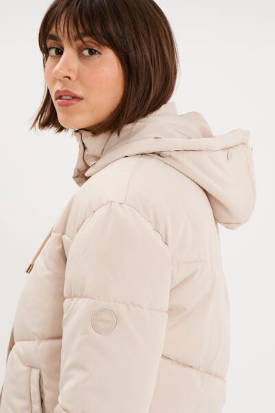 Doudoune doubl&eacute;e capuche fausse fourrure beige femme