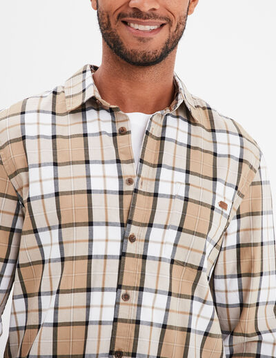 Chemise droite manches retroussées beige homme