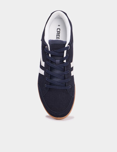 Tennis basses &agrave; lacets effet su&eacute;dine bleu marine homme
