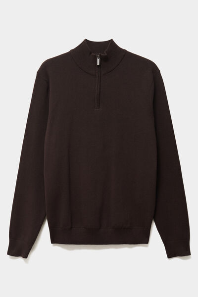 Pull camionneur manches longues marron fonc&eacute; homme