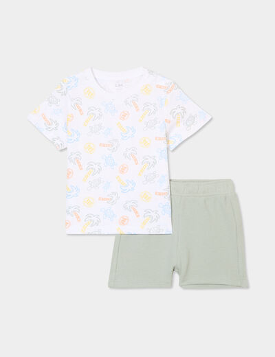 Ensemble t-shirt et short coton vert pastel bébé garçon
