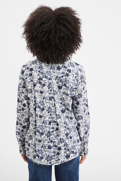 Chemise manches longues col mao ecru femme