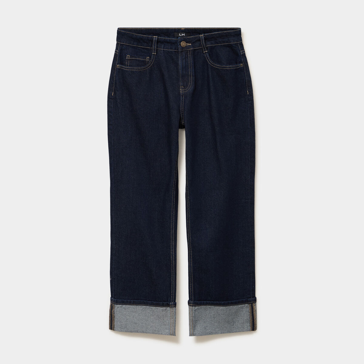 Jean droit cropped bas revers denim brut femme